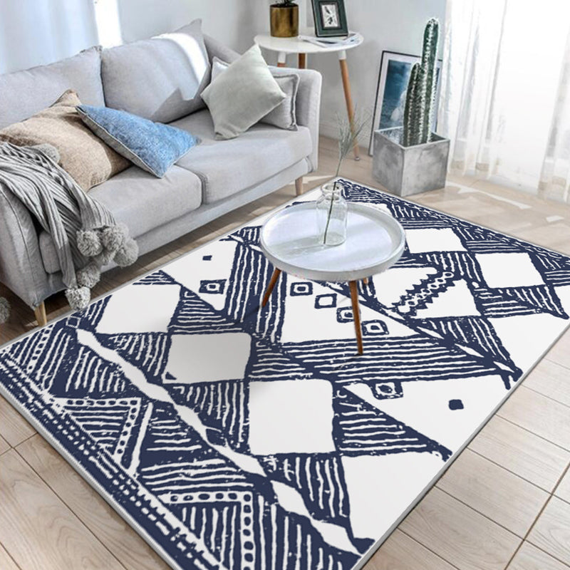 Simple Solid Color Bohemian Rug Polyester Tirbal Print Area Rug Non-Slip Backing Carpet for Living Room