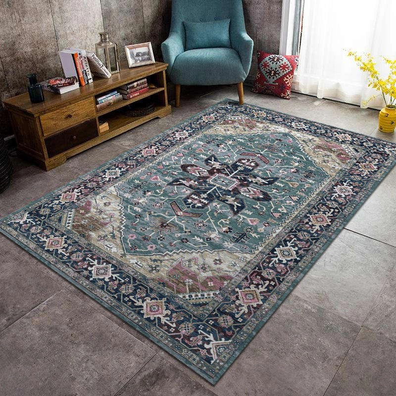 Elegant Red Tone Vintage Carpet Polyester Moroccan Pattern Indoor Rug Non-Slip Backing Rug for Living Room