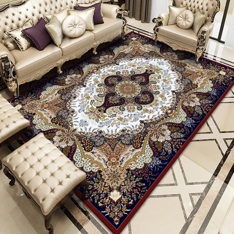 Color Moroccan Concentric Circles Rug Polyester Traditional Carpet Anti-Slip Backing Rug for Living Room