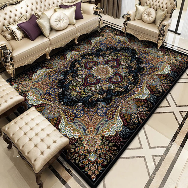 Color Moroccan Concentric Circles Rug Polyester Traditional Carpet Anti-Slip Backing Rug for Living Room