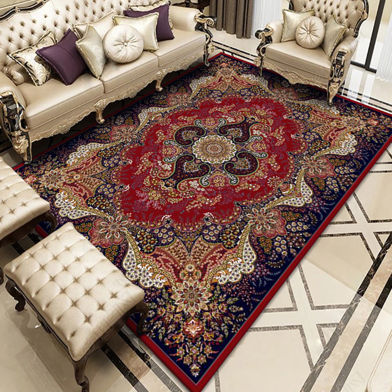 Color Moroccan Concentric Circles Rug Polyester Traditional Carpet Anti-Slip Backing Rug for Living Room