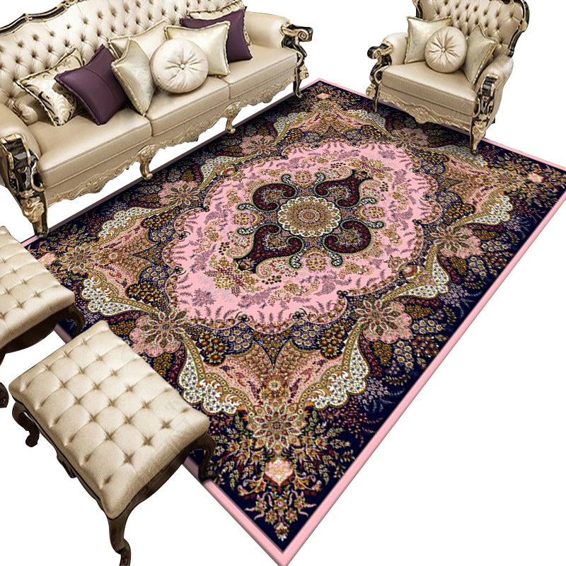 Color Moroccan Concentric Circles Rug Polyester Traditional Carpet Anti-Slip Backing Rug for Living Room