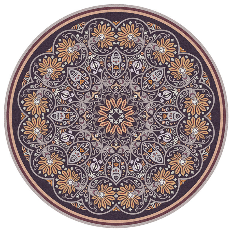 Round Color Traditional Indoor Rug Polyester Moroccan Octagonal Flower Rug Non-Slip Backing Indoor Rug for Living Room