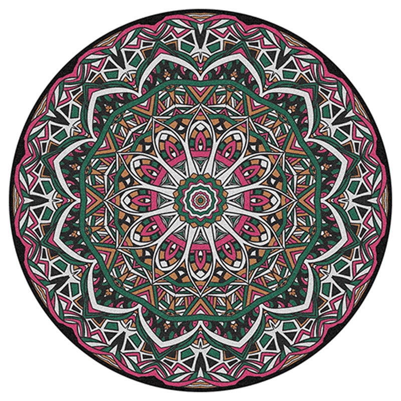 Round Color Traditional Indoor Rug Polyester Moroccan Octagonal Flower Rug Non-Slip Backing Indoor Rug for Living Room