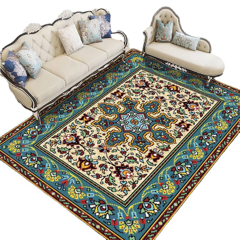 Multicolor Home Decoration Carpet Distressed Moroccan Print Area Rug Polyester with Non-Slip Backing Rug