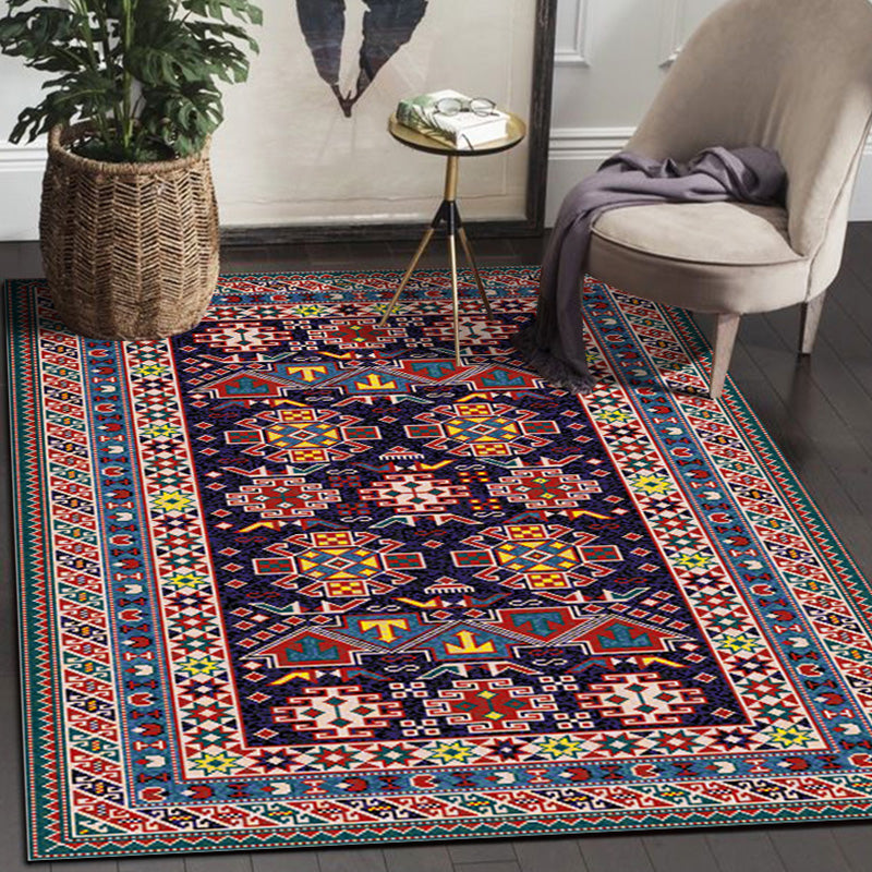 Elegant Red Tone Moroccan Symmetrical Pattern Rug Polyester Traditional Carpet Stain Resistant Rug for Living Room