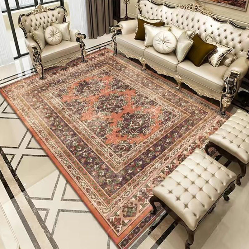 Elegant Red Tone Classic Carpet Polyester Moroccan Tile Indoor Rug Washable Rug for Living Room