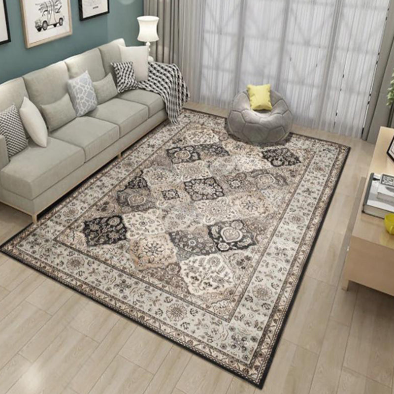 Elegant Red Tone Classic Carpet Polyester Moroccan Tile Indoor Rug Washable Rug for Living Room