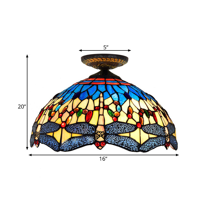 1 Head Porch Massimale Montato Fixture Tiffany White / Red Flush Montaggio Lampada con Dragonfly Stained Glass Shade