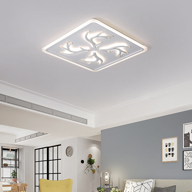 Zeitgenössische, quadratische, bündig montierte LED-Wohnzimmer-Deckenleuchte aus Acryl in Weiß