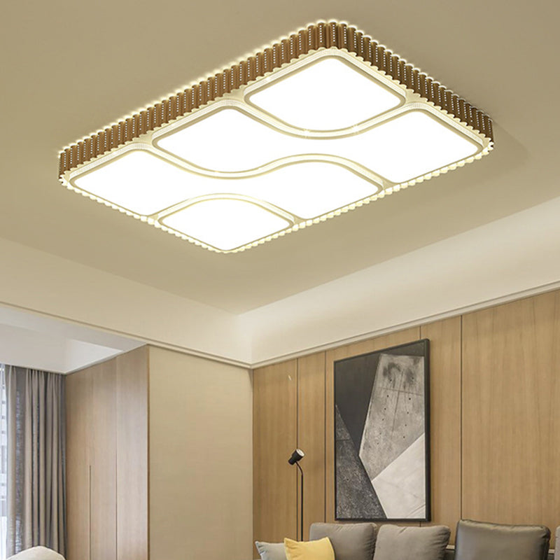 Illuminazione da incasso rettangolare dorata Lampada da soffitto contemporanea a LED in acrilico per soggiorno in luce bianca/calda