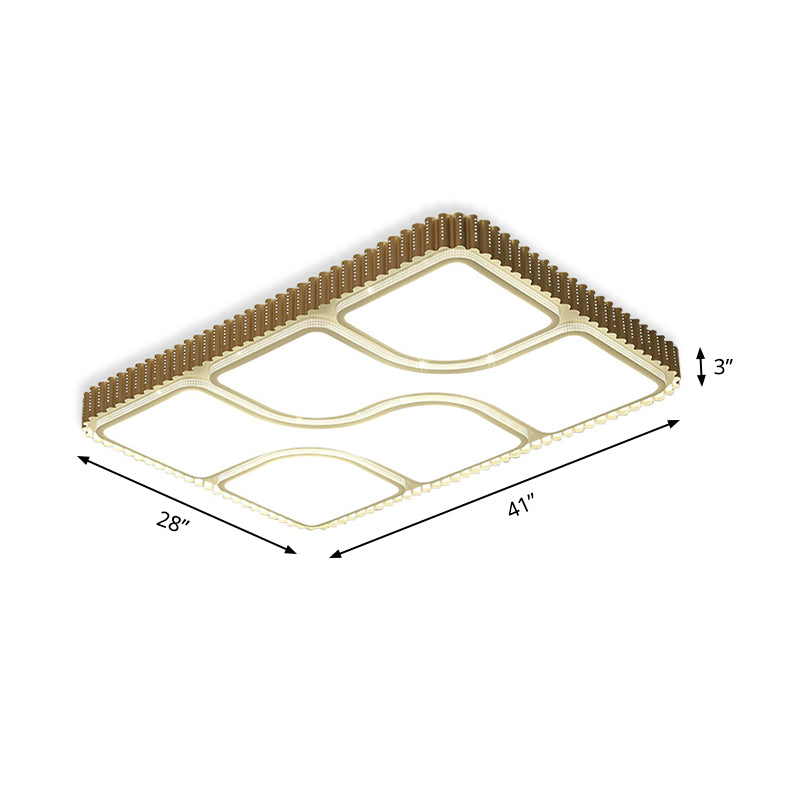 Illuminazione da incasso rettangolare dorata Lampada da soffitto contemporanea a LED in acrilico per soggiorno in luce bianca/calda