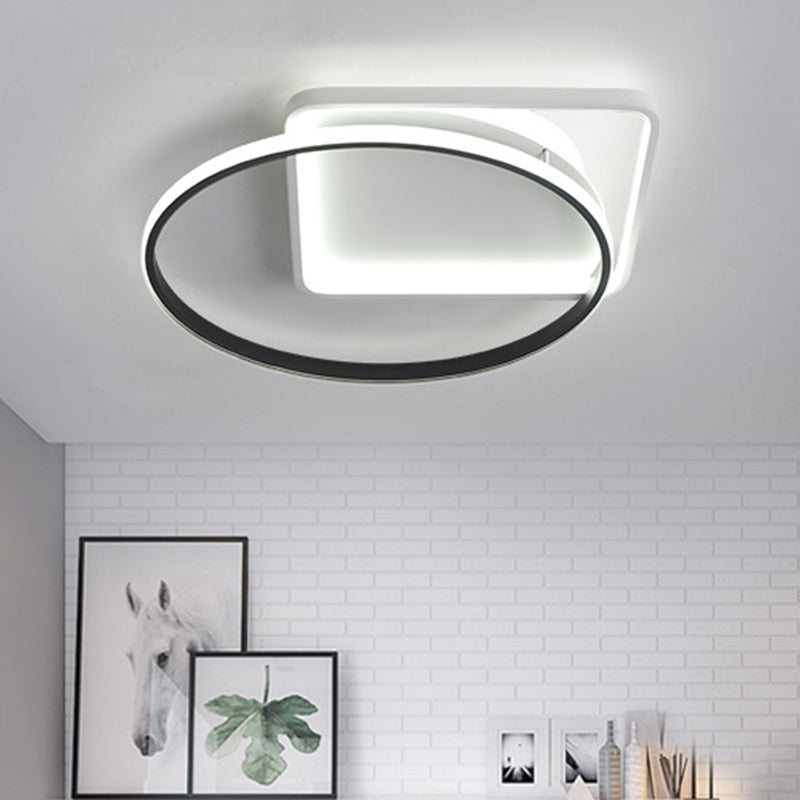 Ring Flushmount Modernist Acrylic LED White Ceiling Light Fixture in White/Warm Light, 16"/19.5" Wide