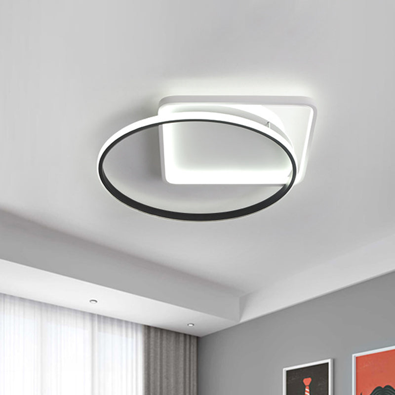 Ring Flushmount Modernist Acrylic LED White Ceiling Light Fixture in White/Warm Light, 16"/19.5" Wide