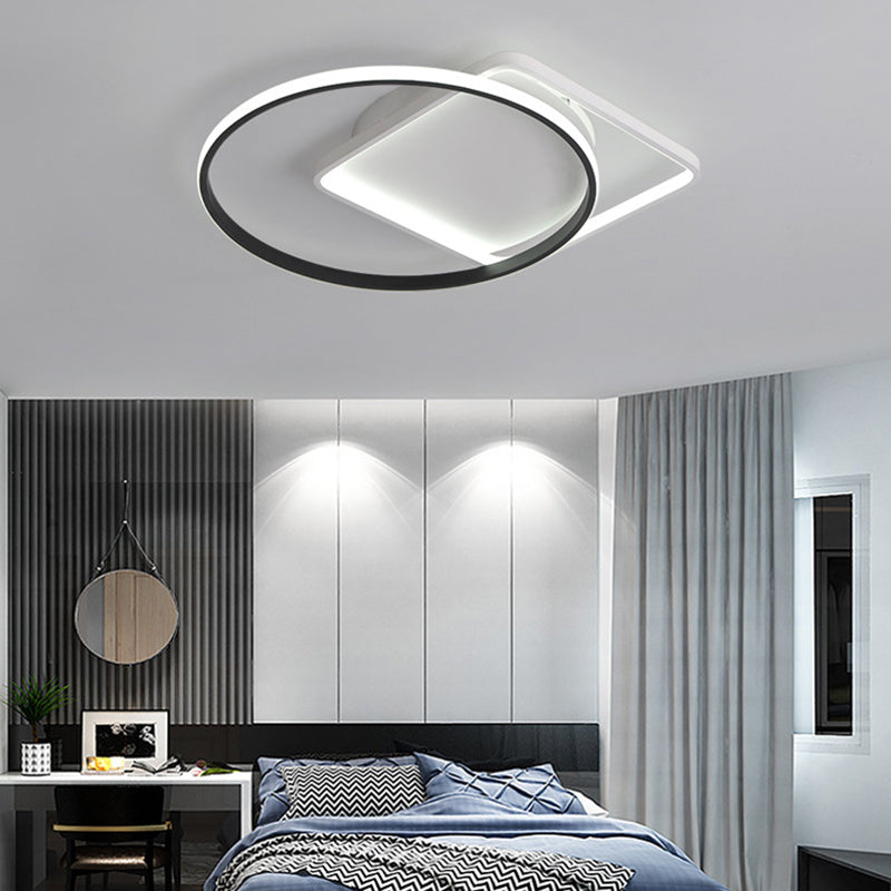 Ring Flushmount Modernist Acrylic LED White Ceiling Light Fixture in White/Warm Light, 16"/19.5" Wide