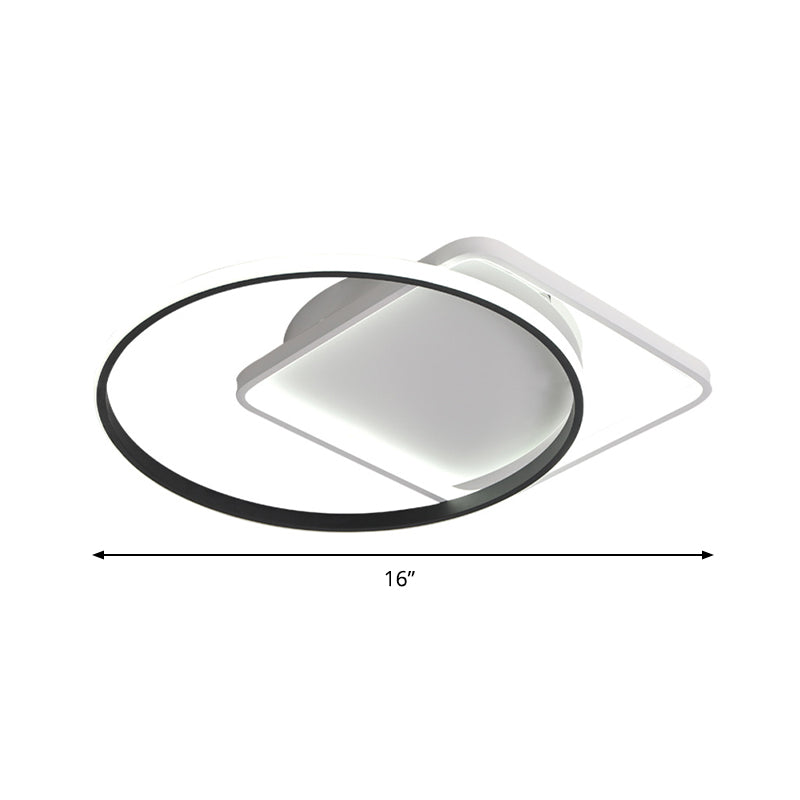 Ring Flushmount Modernist Acrylic LED White Ceiling Light Fixture in White/Warm Light, 16"/19.5" Wide