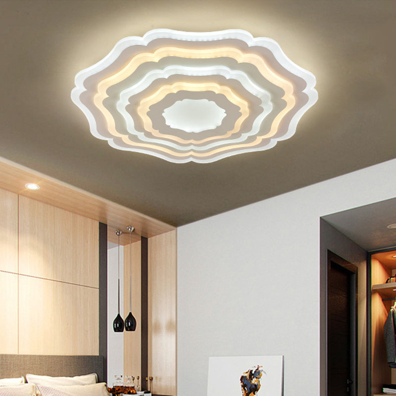 Simple Style Ripple Flush Mount Light Acrylic Bedroom LED Ceiling Light in White