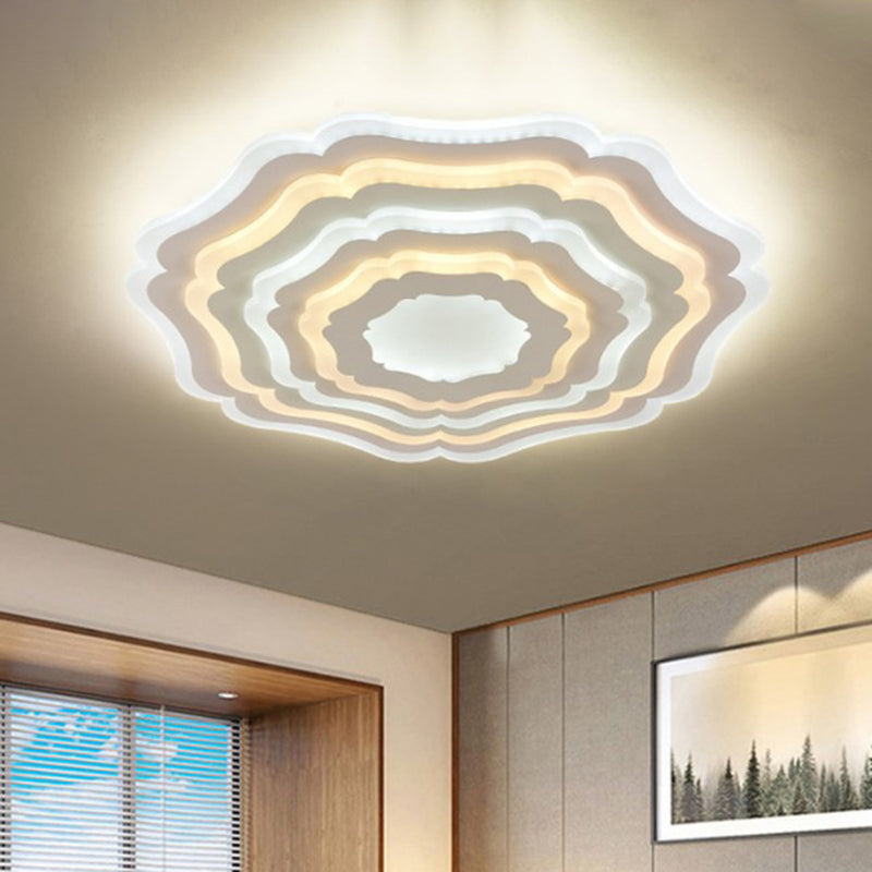 Luz de techo LED de acrílico para dormitorio con montaje empotrado ondulado de estilo simple en blanco