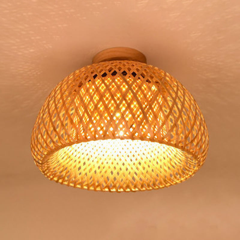 Bamboo Chinese Semi Flush Mount Ceiling Fixture 1 Light Semi Flush Mount Lighting for Hall And Foyer