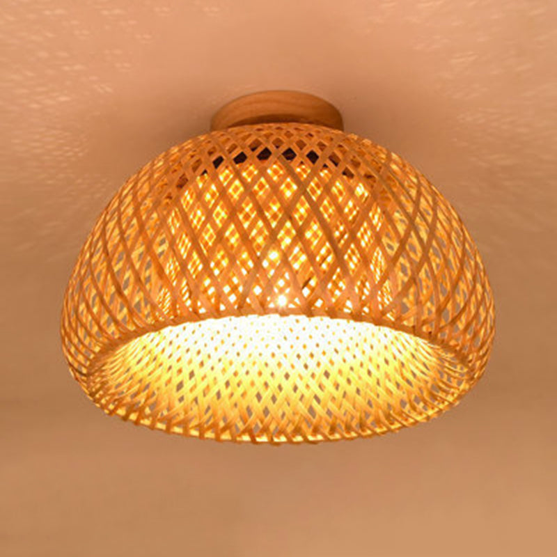 Bamboo Chinese Semi Flush Mount Ceiling Fixture 1 Light Semi Flush Mount Lighting for Hall And Foyer