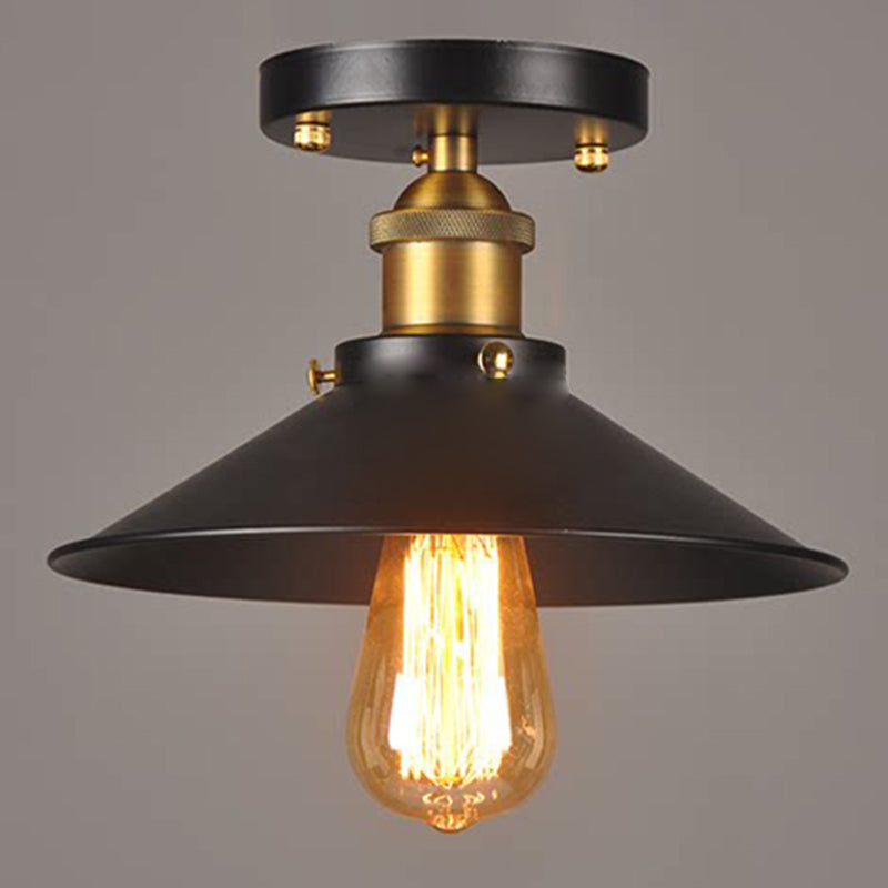 Metal Industrial Semi Flush Techo de techo 1 Luz de cono de luz Semi Flush Lighting para Hall y Foyer