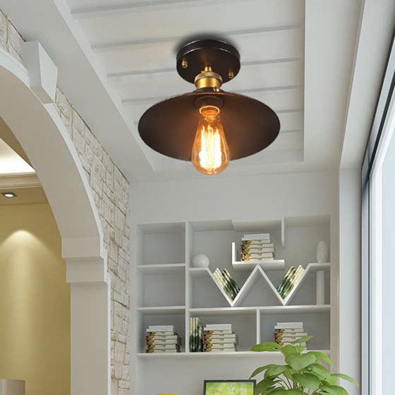 Metal Industrial Semi Flush Techo de techo 1 Luz de cono de luz Semi Flush Lighting para Hall y Foyer