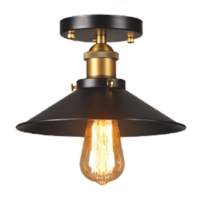 Metal Industrial Semi Fil Flush Monte Light 1 Light Cone Semi Flush Mount Mount Lighting for Hall and Foyer