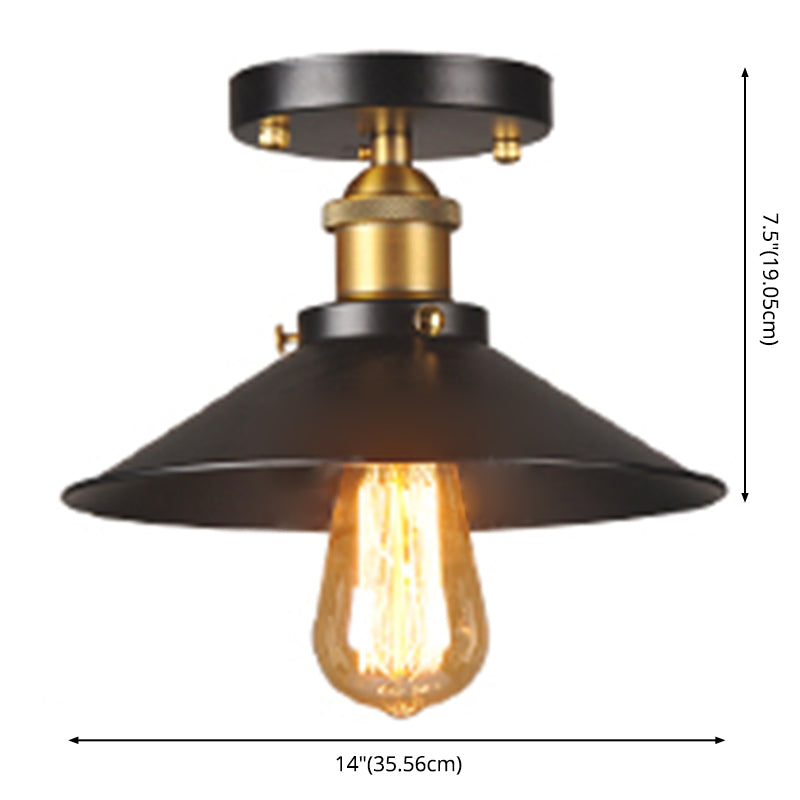 Metal Industrial Semi Flush Techo de techo 1 Luz de cono de luz Semi Flush Lighting para Hall y Foyer