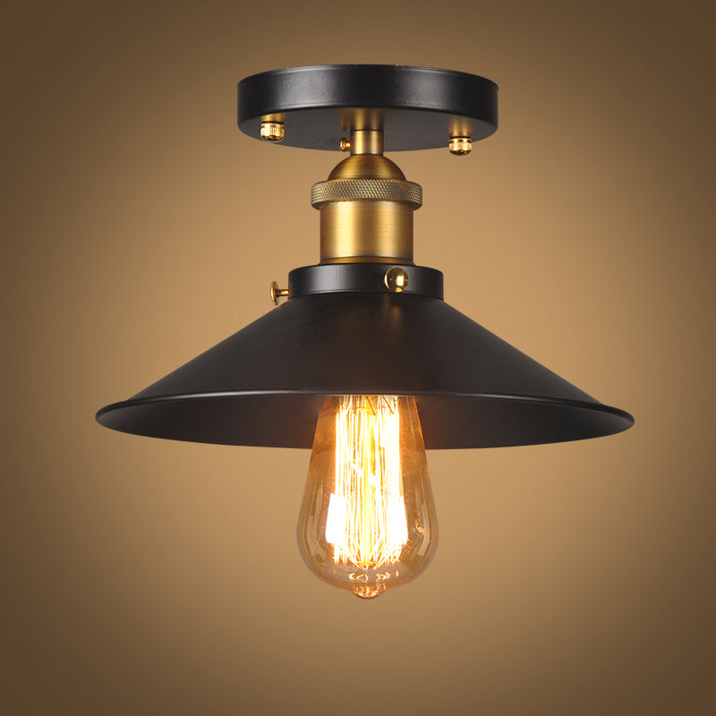 Metal Industrial Semi Flush Techo de techo 1 Luz de cono de luz Semi Flush Lighting para Hall y Foyer