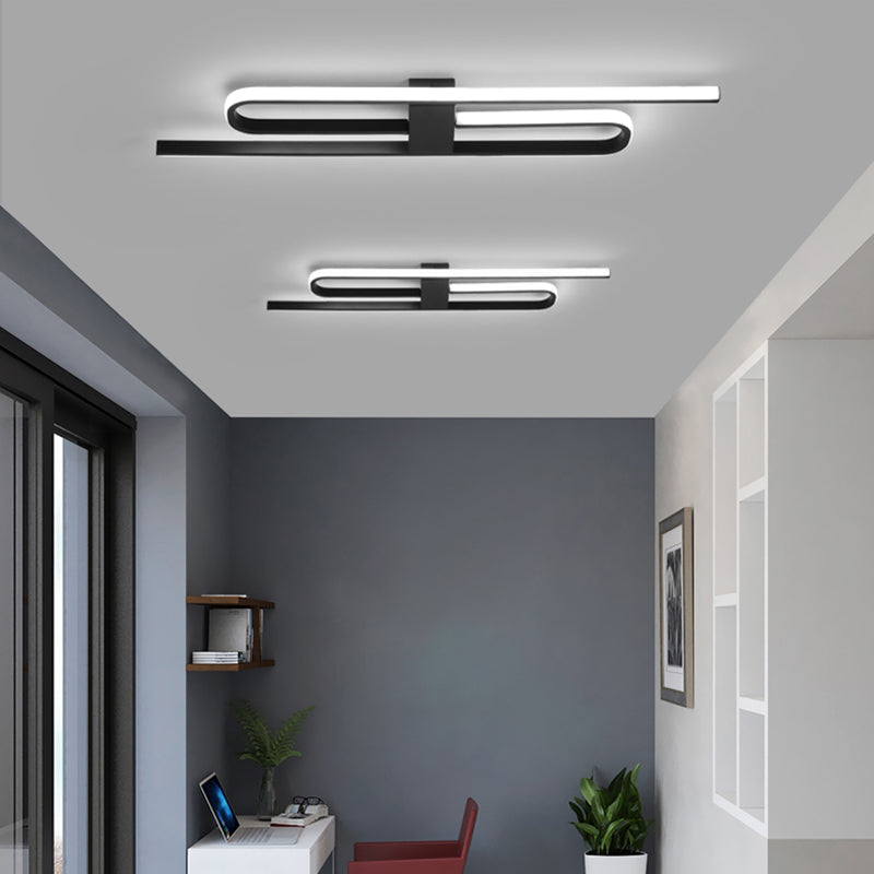 Linear Aluminum Flush Mount Black Modern Style Ceiling Light Fixture for Hallway