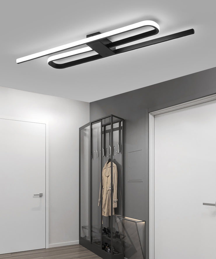 Linear Aluminum Flush Mount Black Modern Style Ceiling Light Fixture for Hallway