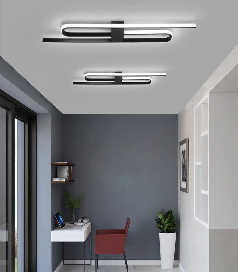 Linear Aluminum Flush Mount Black Modern Style Ceiling Light Fixture for Hallway