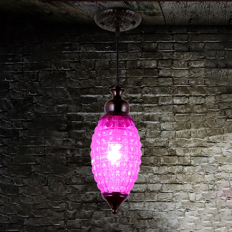Poste de gota de vidrio rosa/amarillo/amarillo alargado 1 Light Pendulum Light