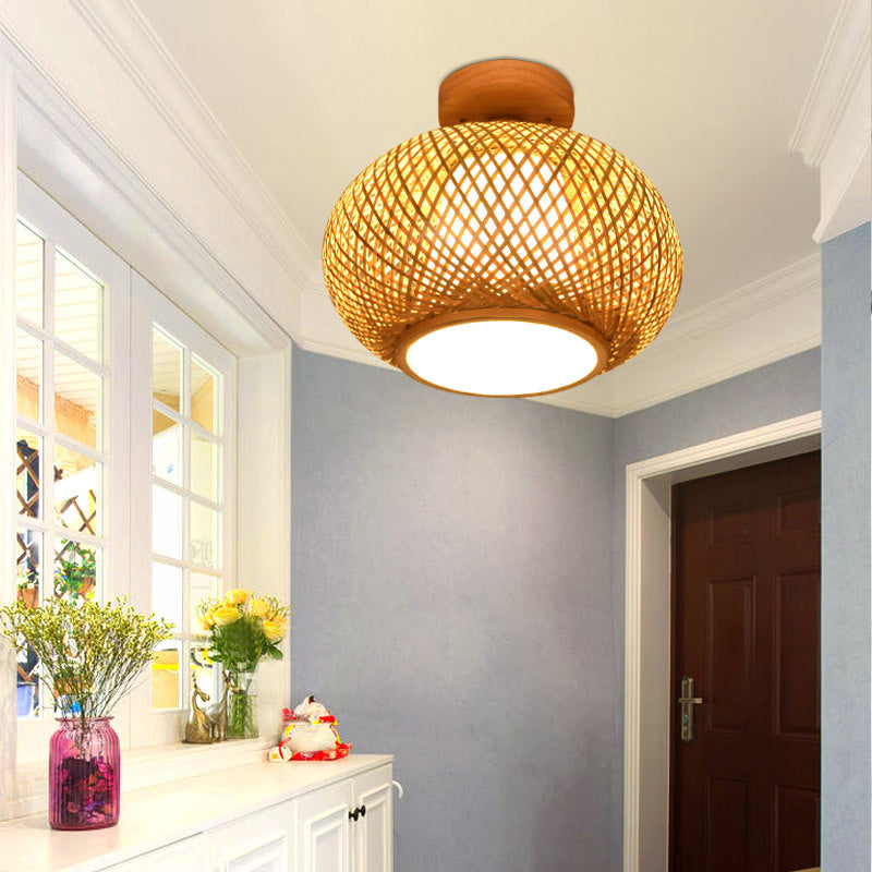 Bamboo Asia Semi Flush Mount Ceiling Fixture 1 Light Semi Flush Mount Lighting for Hall And Foyer