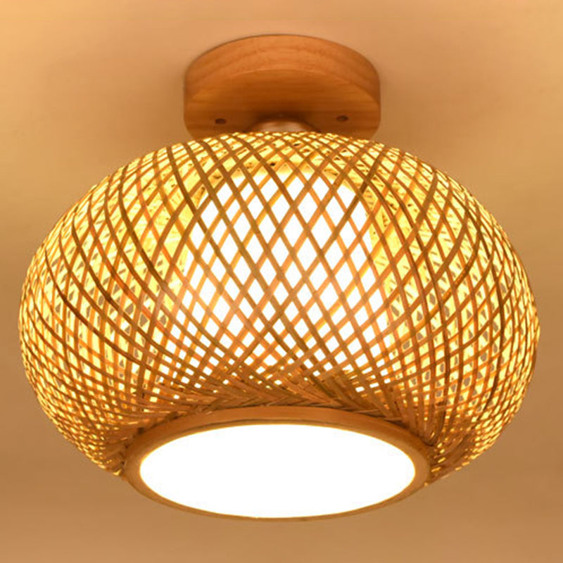 Bamboo Asia Semi Flush Mount Ceiling Fixture 1 Light Semi Flush Mount Lighting for Hall And Foyer