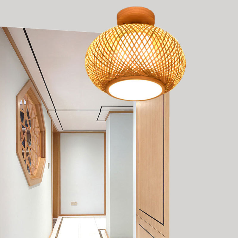 Bamboo Asia Semi Flush Mount Ceiling Fixture 1 Light Semi Flush Mount Lighting for Hall And Foyer