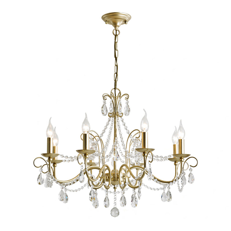 Candelabra Glass Pendant Chandelier Traditional Living Room Chandelier Lighting in Gold