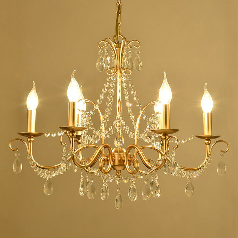 Candelabra Glass Pendant Chandelier Traditional Living Room Chandelier Lighting in Gold