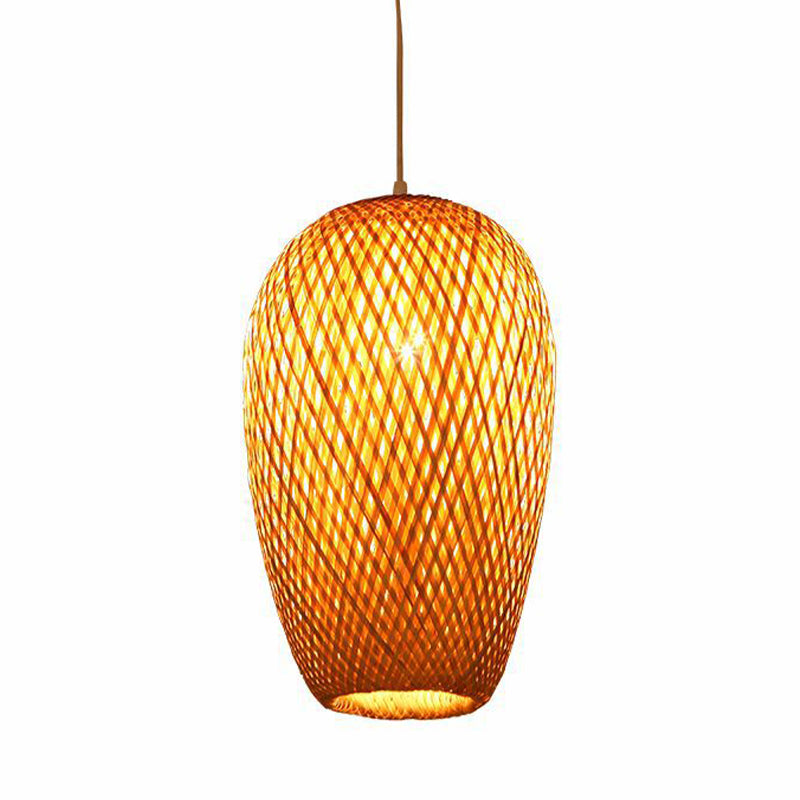 10 "/14.5" H Bamboo Sospensione oblunga Ciondolo 1 Luce Asia Assiccato Luce a soffitto in Beige