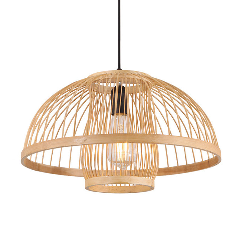 Bamboo Hemispherical Pendant Lighting Fixture Asia 1 Light Beige Hanging Ceiling Light