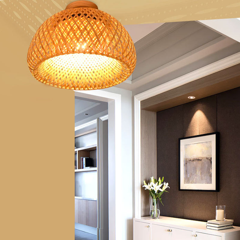 Bamboo Simple Semi Flush Mount Light Fixture 1 Light Semi Flush Mount Lighting for Hall And Foyer