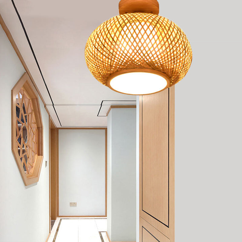 Bamboo Simple Semi Flush Mount Light Fixture 1 Light Semi Flush Mount Lighting voor Hall en Foyer