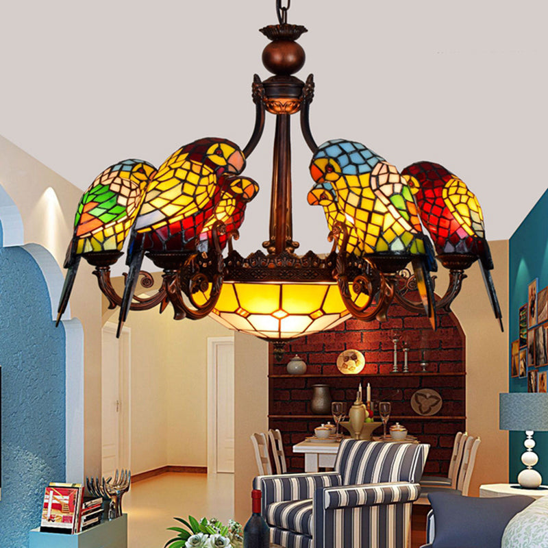 Multi Colored Tiffany Glass Suspension Lighting Victorian Style  Ceiling Suspension Lamp for Living Room