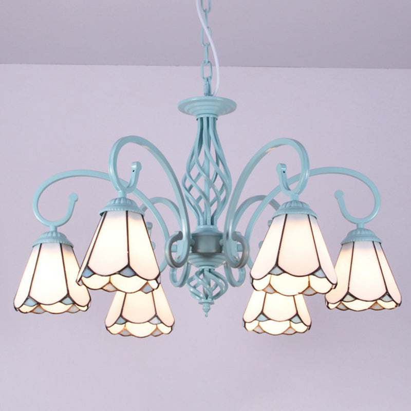 Multicoloured Handcrafted Art Glass Chandelier Light Fixtures Scrolling Arms Mediterranean Chandelier