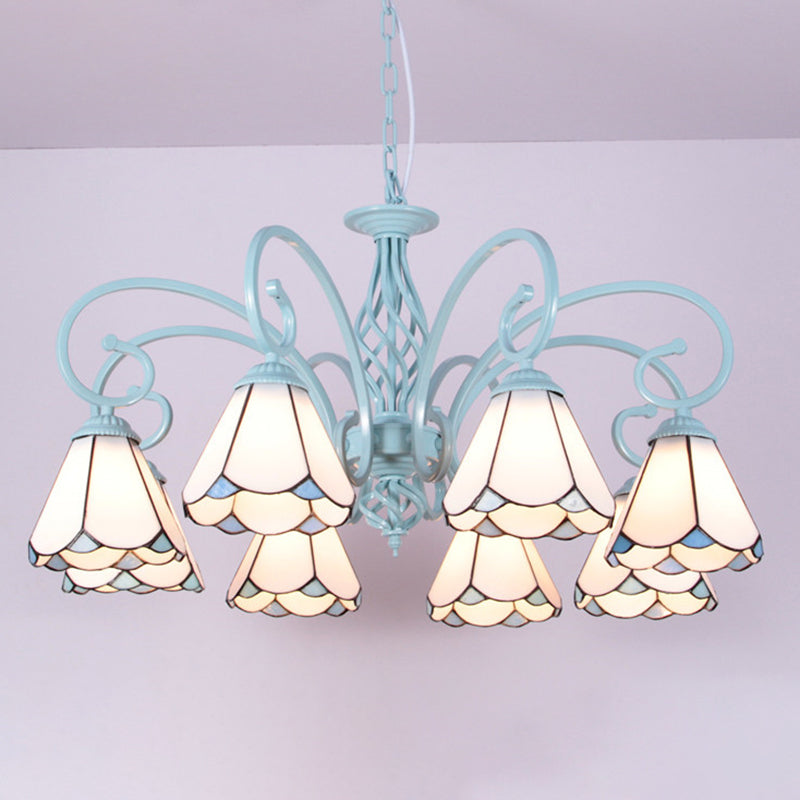 Multicoloured Handcrafted Art Glass Chandelier Light Fixtures Scrolling Arms Mediterranean Chandelier