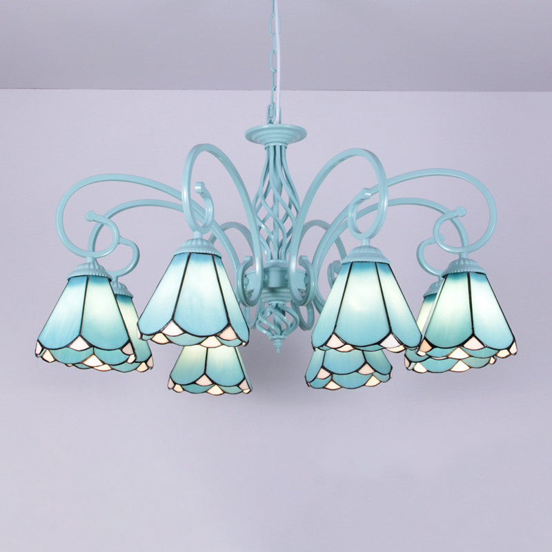 Multicoloured Handcrafted Art Glass Chandelier Light Fixtures Scrolling Arms Mediterranean Chandelier