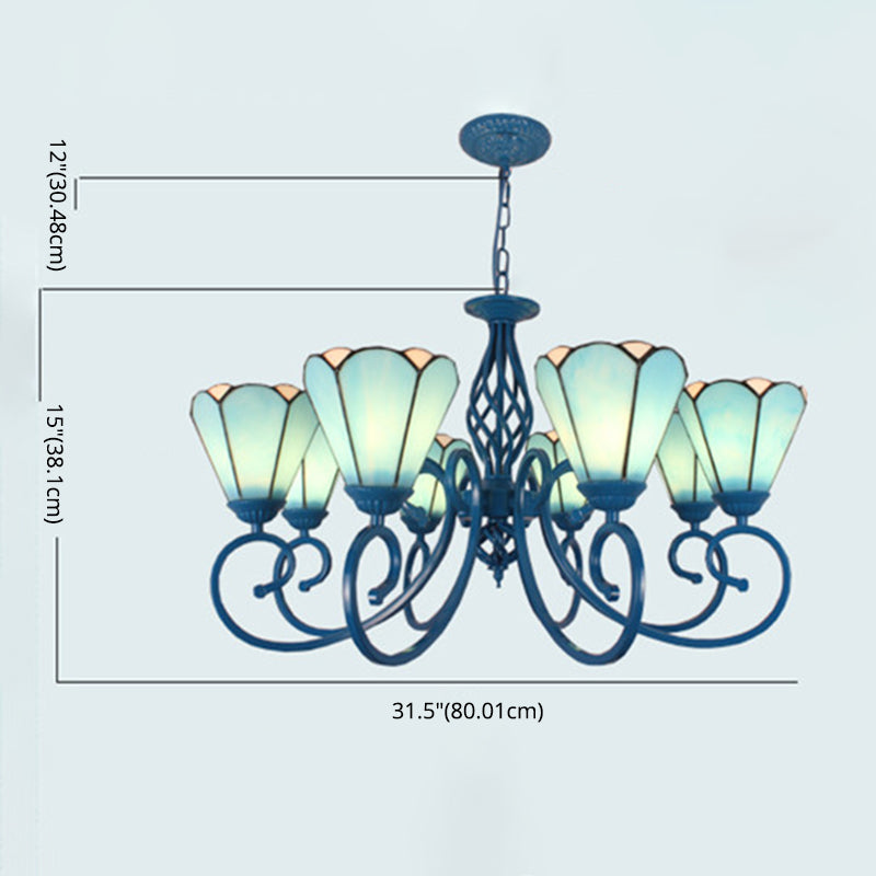 Multicoloured Handcrafted Art Glass Chandelier Light Fixtures Scrolling Arms Mediterranean Chandelier