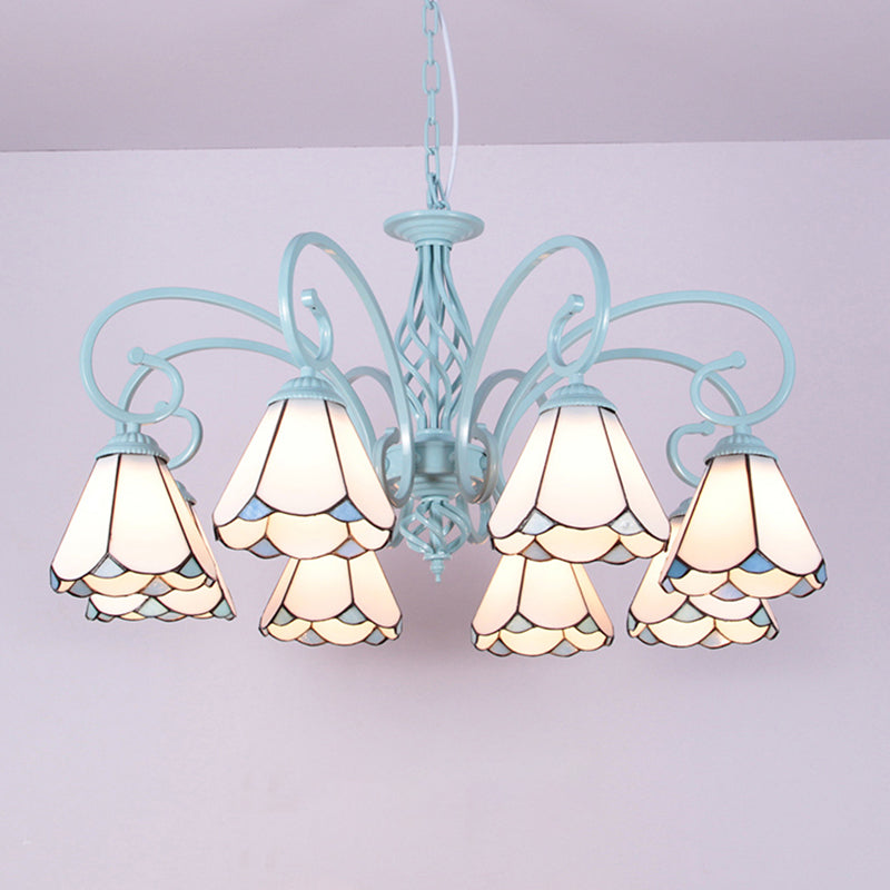 Multicoloured Handcrafted Art Glass Chandelier Light Fixtures Scrolling Arms Mediterranean Chandelier