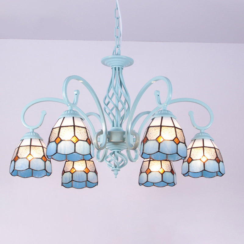 Multicoloured Handcrafted Art Glass Chandelier Light Fixtures Scrolling Arms Mediterranean Chandelier