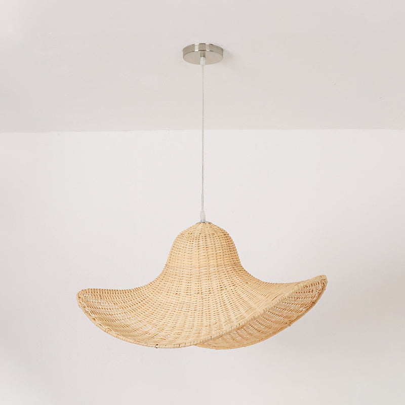 Beige Cap Shaped Hanging Light Modern 1 Light Bamboo Ceiling Pendant Lamp for Dining Room